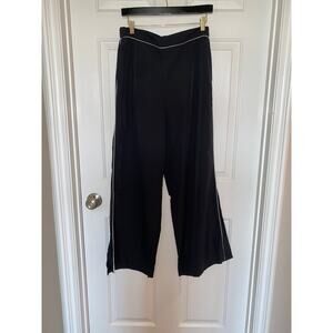 Jason Wu Pants Wide Leg Ankle Slit Black Pull On Elastic Waist Side Stripe Black